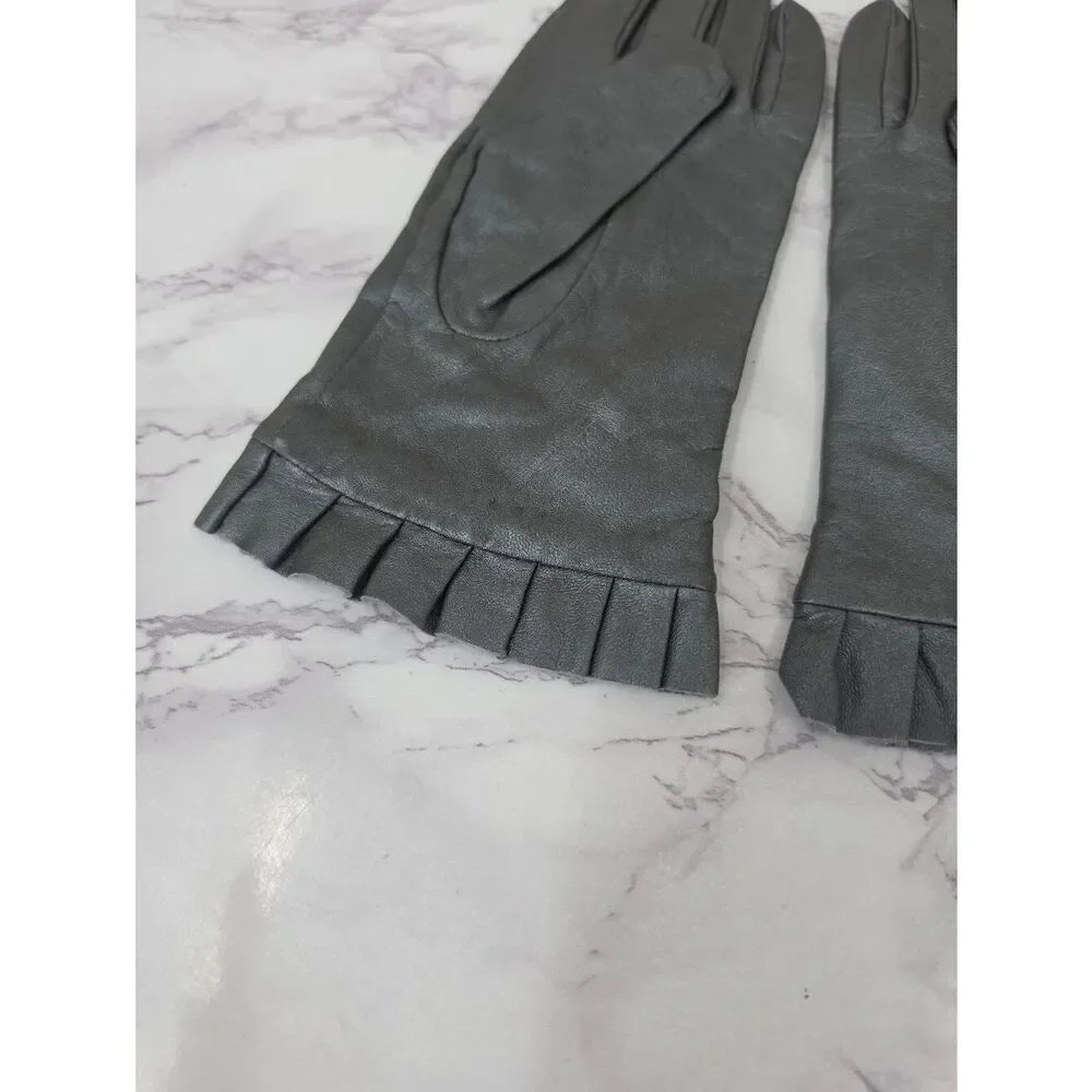 Mixit Metallic Gray Leather Driving Dress Gloves with Pleated Cuff